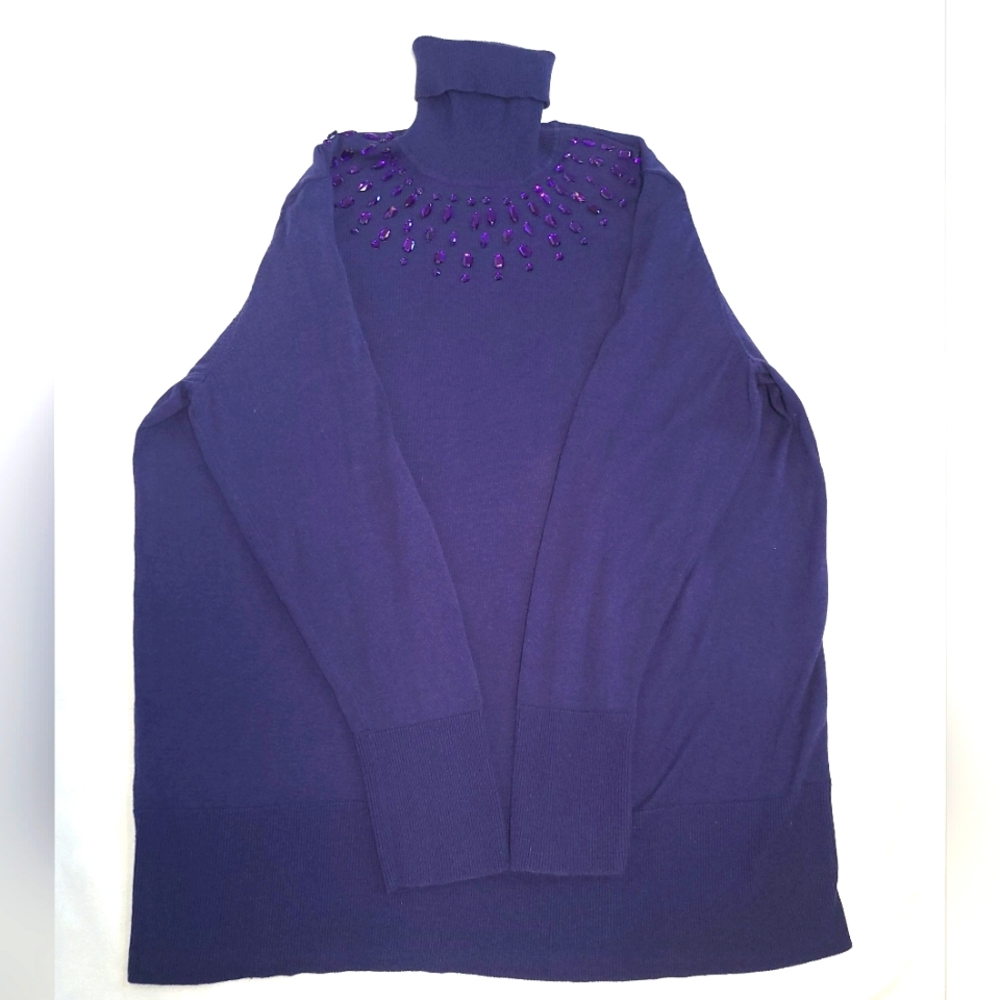 Diane Gilman Bejeweled Embelished Turtleneck Pullover Sweater Strechy 2x